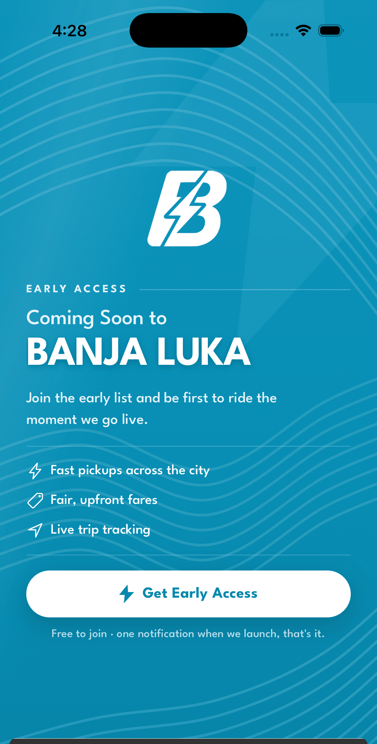 Blitz rider app showing the Banja Luka ride map